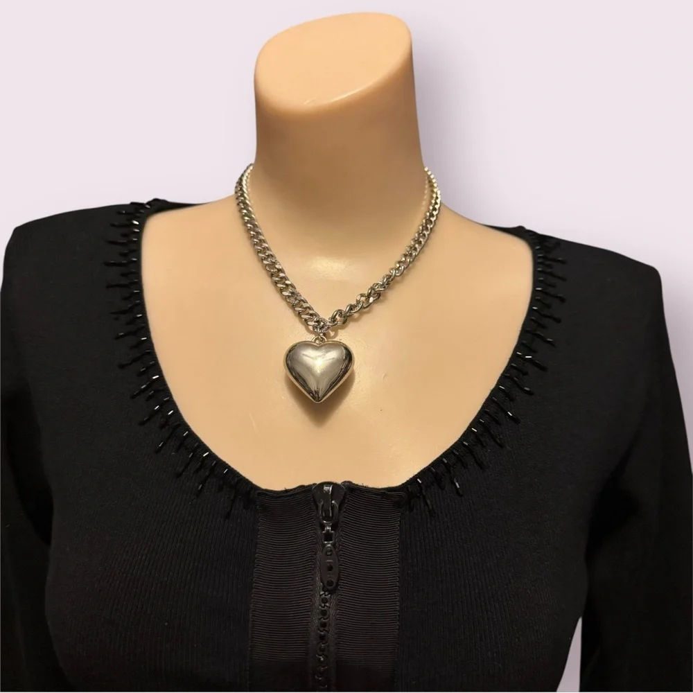 Vintage Cache Y2K Black Silk Beaded Knit Blouse with Zip-Up Detail - Picture 7 of 15